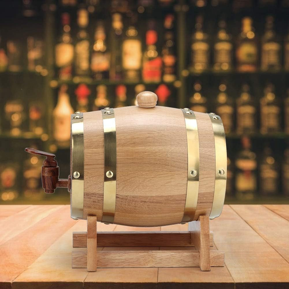 1.5L Oak Aging Barrel, Small Handcrafted Liquor Aging Barrel with Faucet and Stand, Liquor Dispenser, Aging Barrel for Whiskey, Bourbon, Wine, Tequila, Beer, Mixed Cocktail