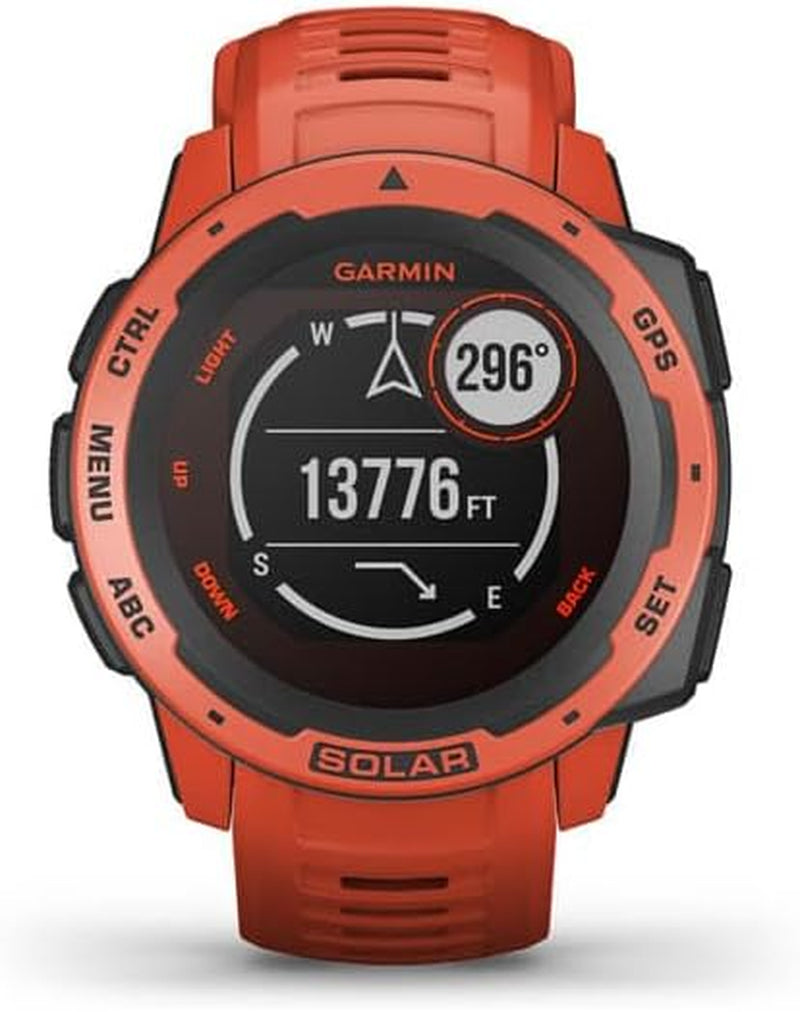 Instinct SOLAR, Rugged GPS Smartwatch, Built-In Sports Apps and Health Monitoring, Solar Charging and Ultratough Design Features, Flame Red