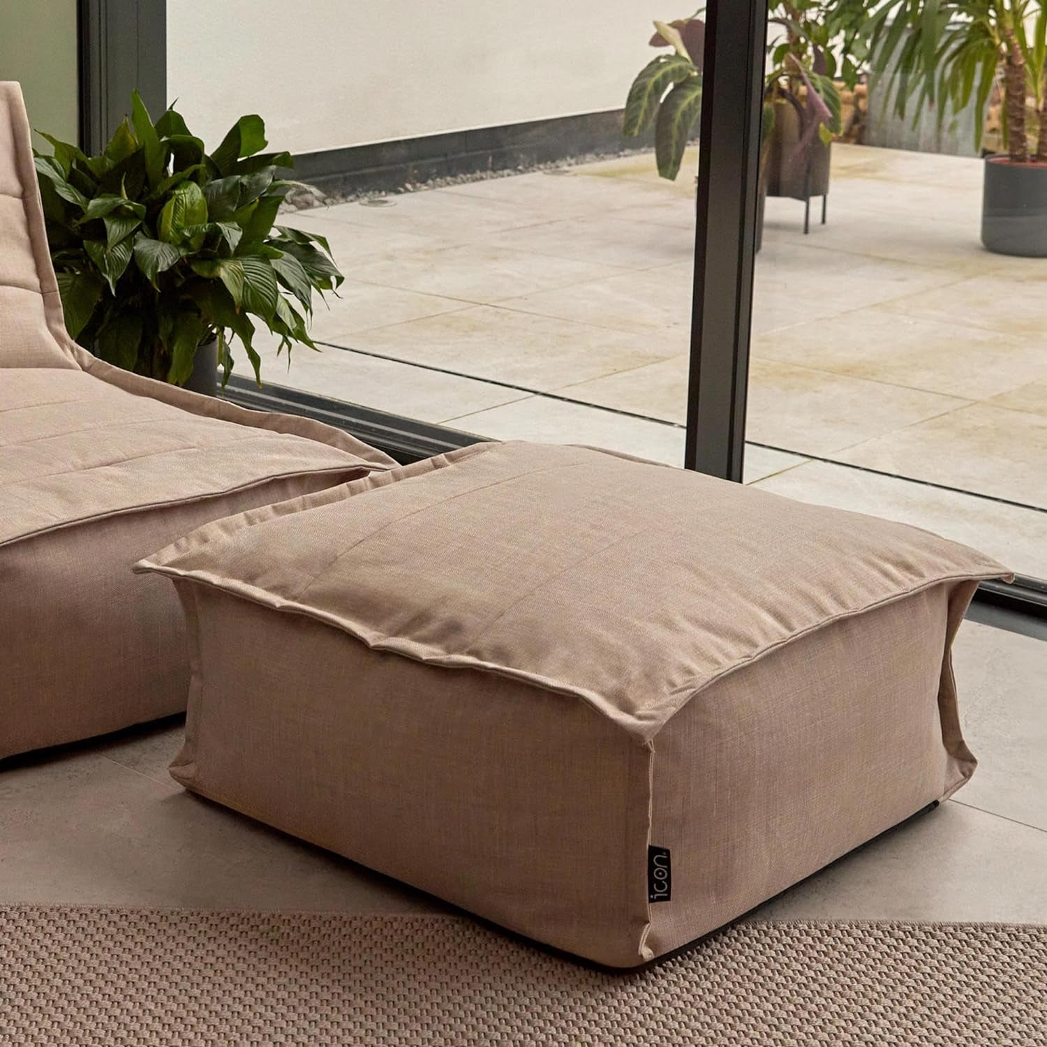 Vita Bean Bag Footstool, Natural, Indoor Outdoor Pouffe with Water Resistant Fabric, Large Footstool with Filling Included