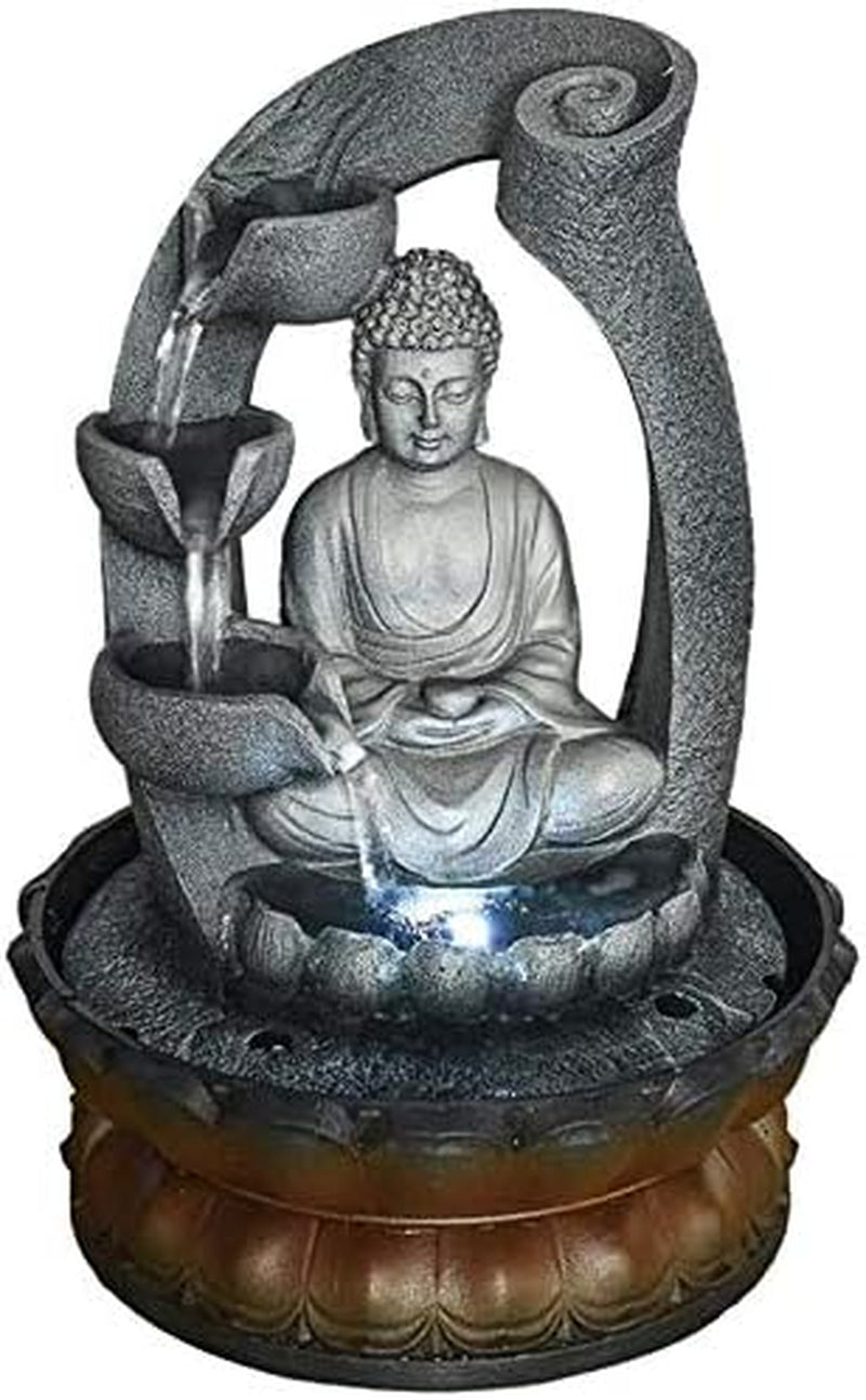 Buddha Tabletop Waterfall Fountain Meditation Relaxing Indoor Decoration, Zen Fountain for Home, Office, Bedroom Decoration(Grey 2)