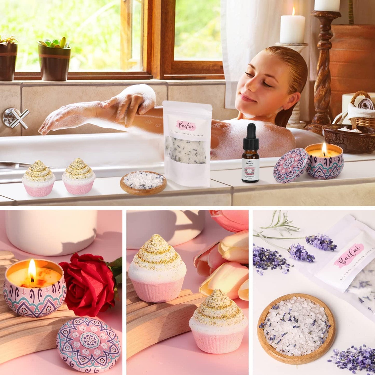 Bath Sets Birthday Pamper Gifts for Women Her, Unique Skin Care Birthday Hampers for Women Happy Birthday Self Care Gifts for Her, Female Birthday Basket Presents Ideas for Women Best Friend, Sister