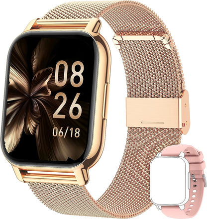 Smart Watch for Women Men Answer/Make Calls, 1.85" Smartwatch 2 Straps & Split Screen, 100+ Sports Fitness Watch with Blood Pressure/Oxygen/Heart Rate Monitor for Ios and Android