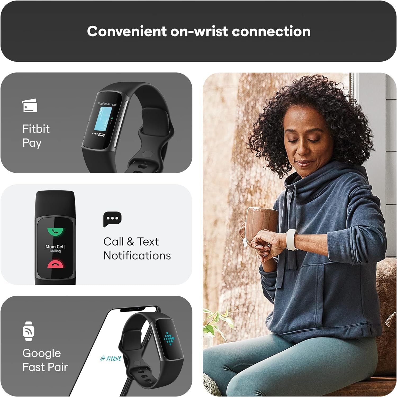 Charge 5 Activity Tracker with 6-Months Premium Membership Included, up to 7 Days Battery Life and Daily Readiness Score, Black / Graphite Stainless Steel