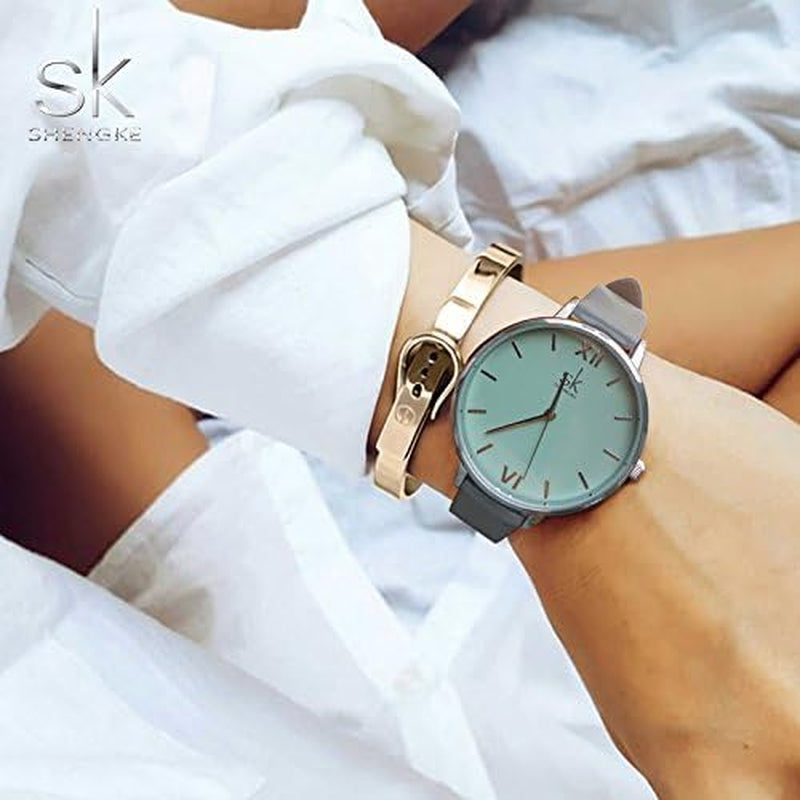 Creative Contrast Color Simplicity Women Watch Genuine Leather Elegant Women Watches Ladies Wristwatch