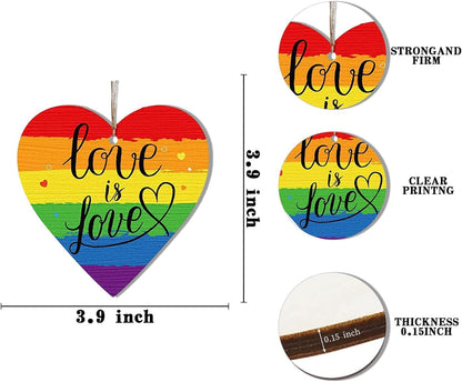 Pride Accessories Rainbow Signs Gifts-Pride Decorations Wooden Heart Hanging Plaque LGBTQ Accessories Love Is Love Cards Keepsake for Gay Pride March Celebration Events Bar Party Suppies