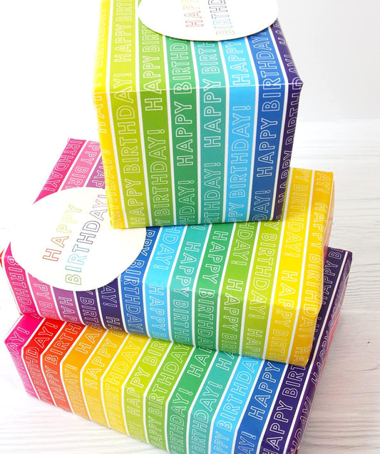 Cards Wrapping Paper 12370A"Rainbow Stripe" Gift Wrap Pack with 2 Sheets & 2 Tags, Plastic Free & Fully Recyclable, Multicoloured