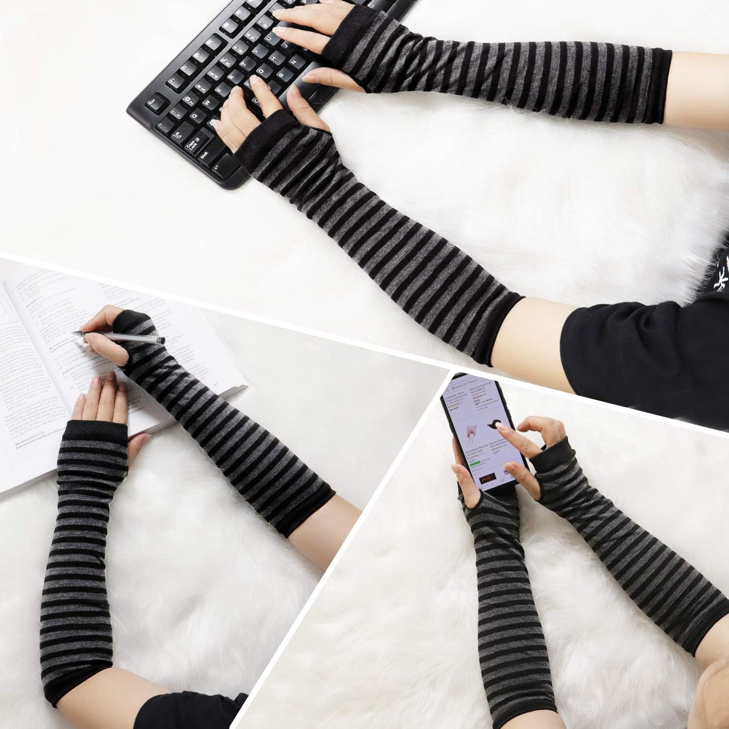 Punk Gothic Rock Long Arm Warmer Fingerless Gloves