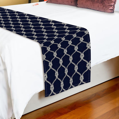 Rope Diamond Pattern Bed Runner, Navy Blue Modern Dustproof Decorative Bedding Runner Protection Bed Scarves for Hotel Home Guestrooms, 241X51Cm