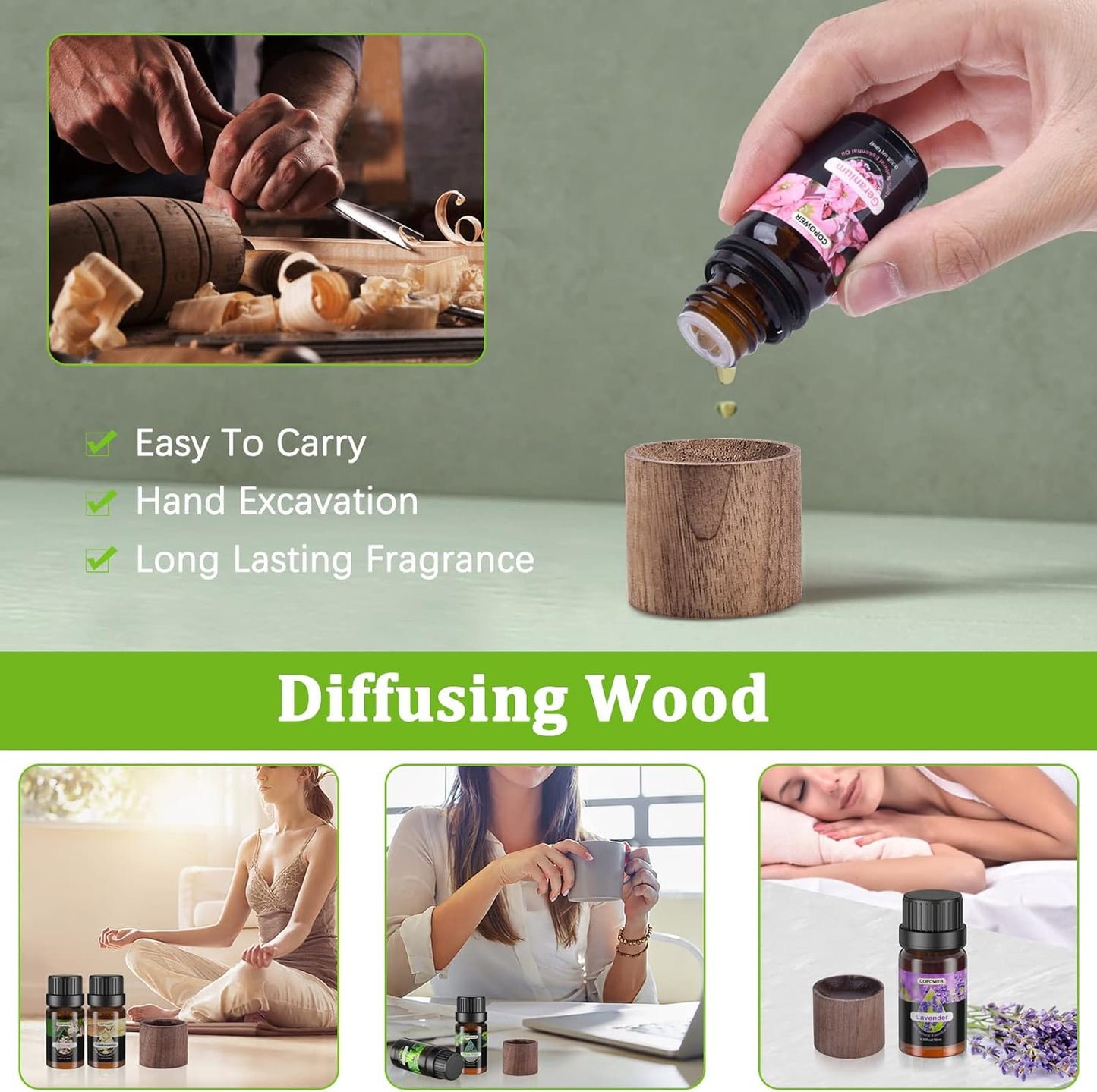 Essential Oils for Diffusers for Home,  20 X10Ml Diffuser Oils Fragrance with Diffuser Wood, [Aroma Secrets] 100% Pure Aromatherapy Oil, Lavender, Lemon, Rosemary, Frankincense, Eucalyptus.