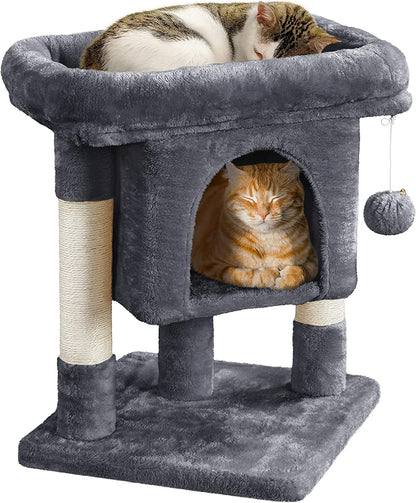 59Cm Basic Cat Tree Tower, Cat Scratching Post W/Oversized Perches, Condo and Hanging Ball, Cat Furniture Cat House for Cats Kittens Pets, Dark Grey