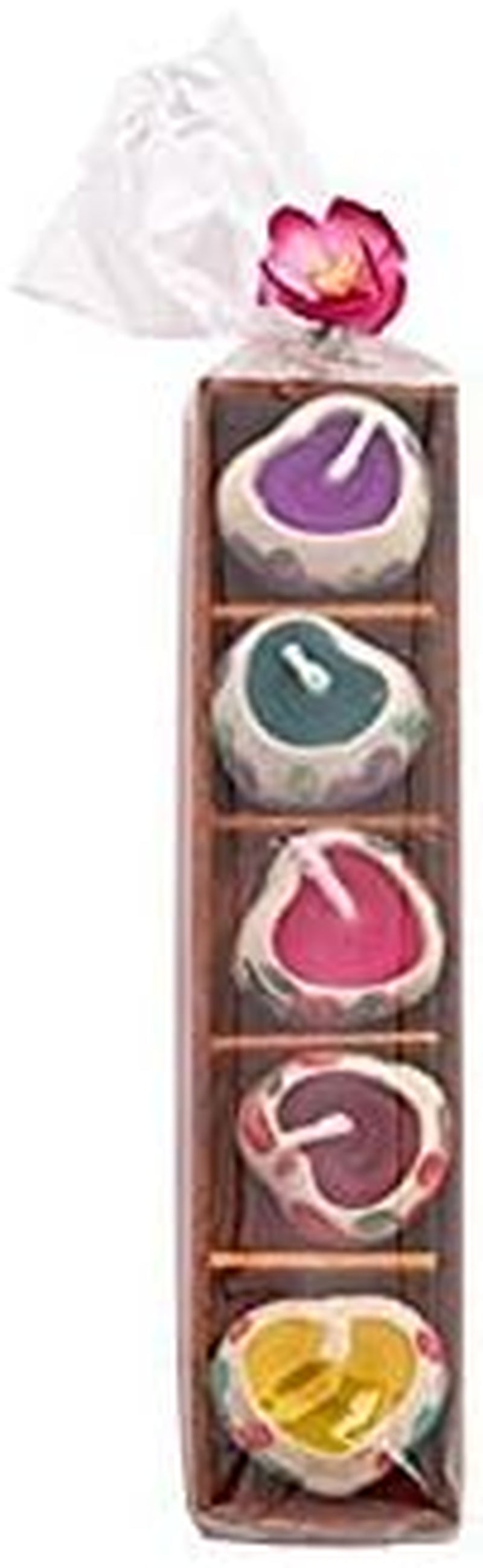 Mini Heart Scented Candle & Ceramic Candle Holders Rainbow Set - 5 Candles on a Tray.