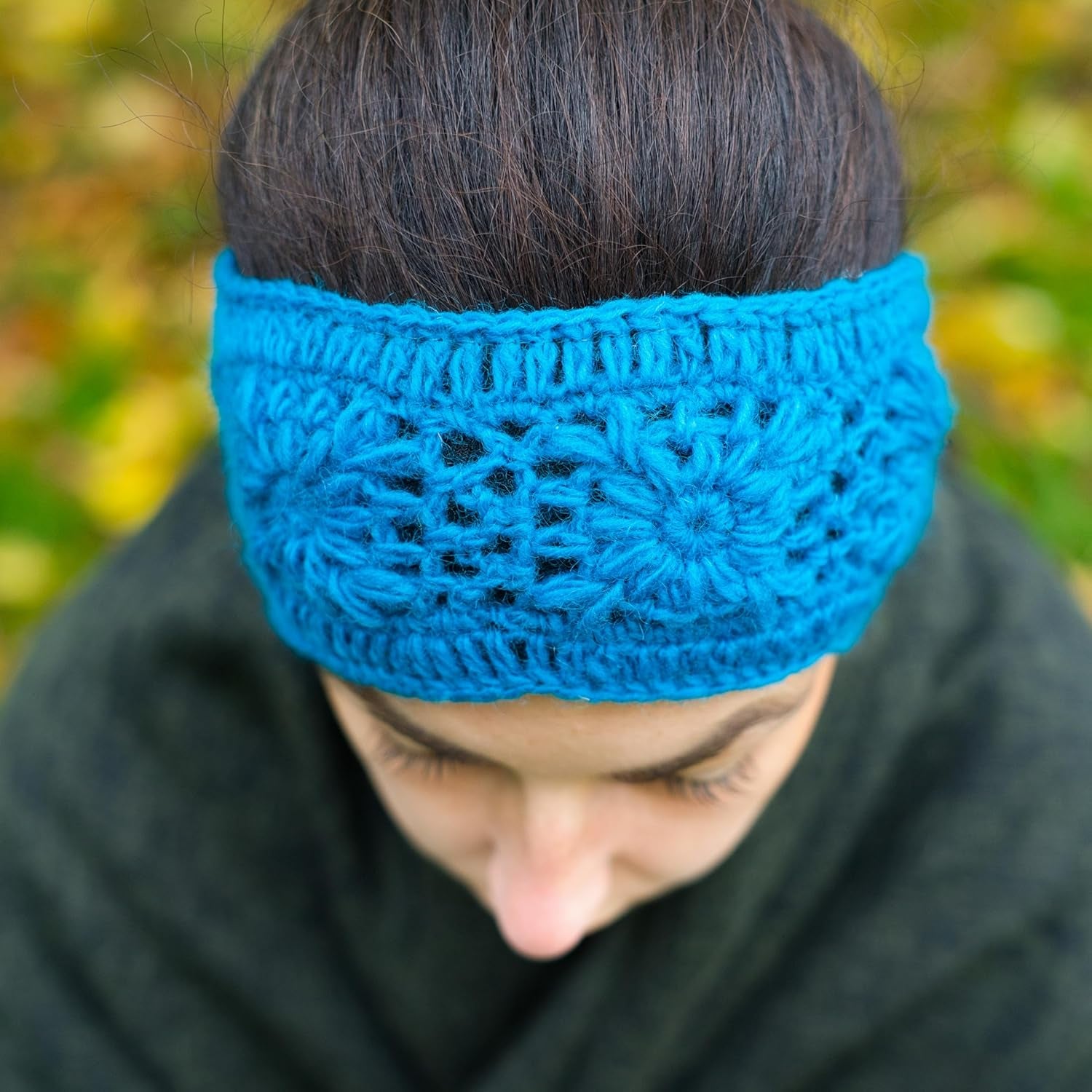 Women'S Knitted Headband, Winter Cosy Ear Warmer, Double Layered Wool Fleece Handmade Headband, Made in Nepal (Greenish Blue)