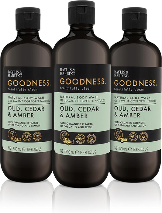 Goodness Oud, Cedar and Amber Body Wash, 500 Ml (Pack of 3) - Vegan Friendly