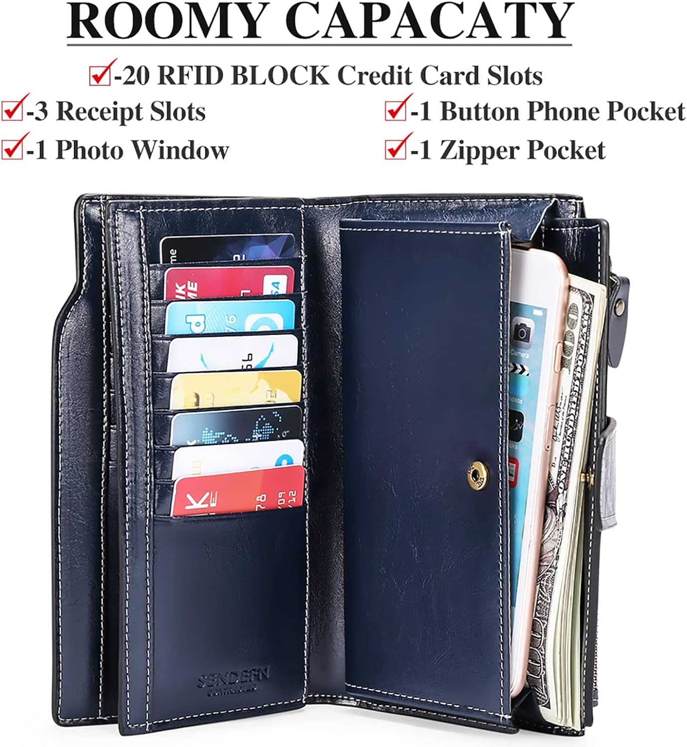 Ladies Purse,Large Capacity Genuine Leather Women'S Wallet with Multiple Card Slots