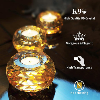 Crystal Ball Tea Light Candle Holder Set of 3, Clear Glass Votive Candle Stands for Home Living Room Dining Table Decor Party Centerpiece Wedding Gift Meditation