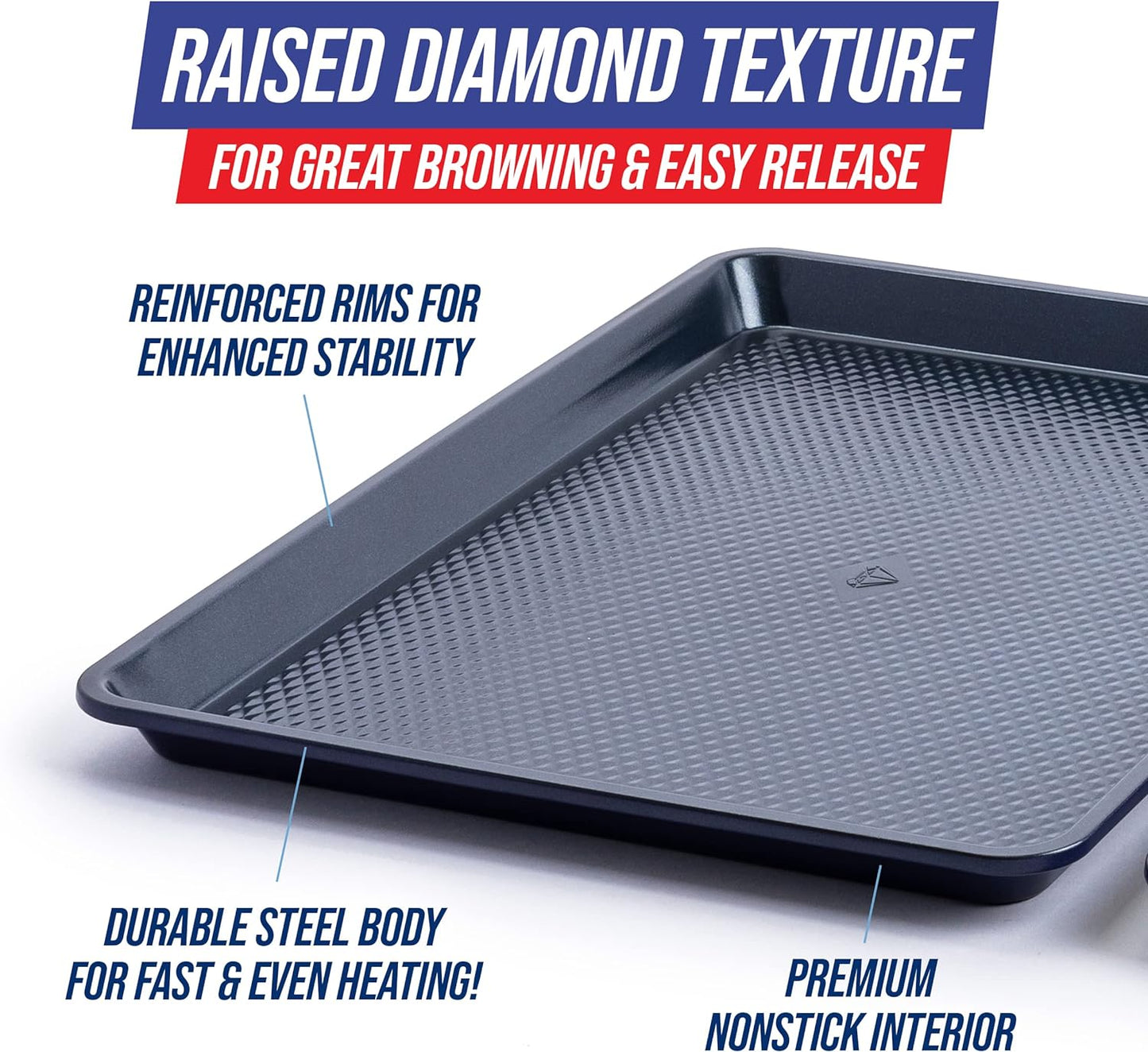 Bakeware Diamond Infused Ceramic Nonstick, 33 X 23Cm Quarter Cookie Sheet Baking Pan, Dishwasher and Freezer Safe, Pfas-Free, Blue