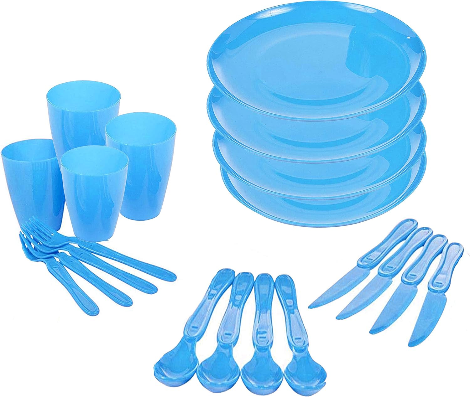 21 Piece Plastic Picnic Camping Party Dinner Plate Mug Cutlery Set Storage Box