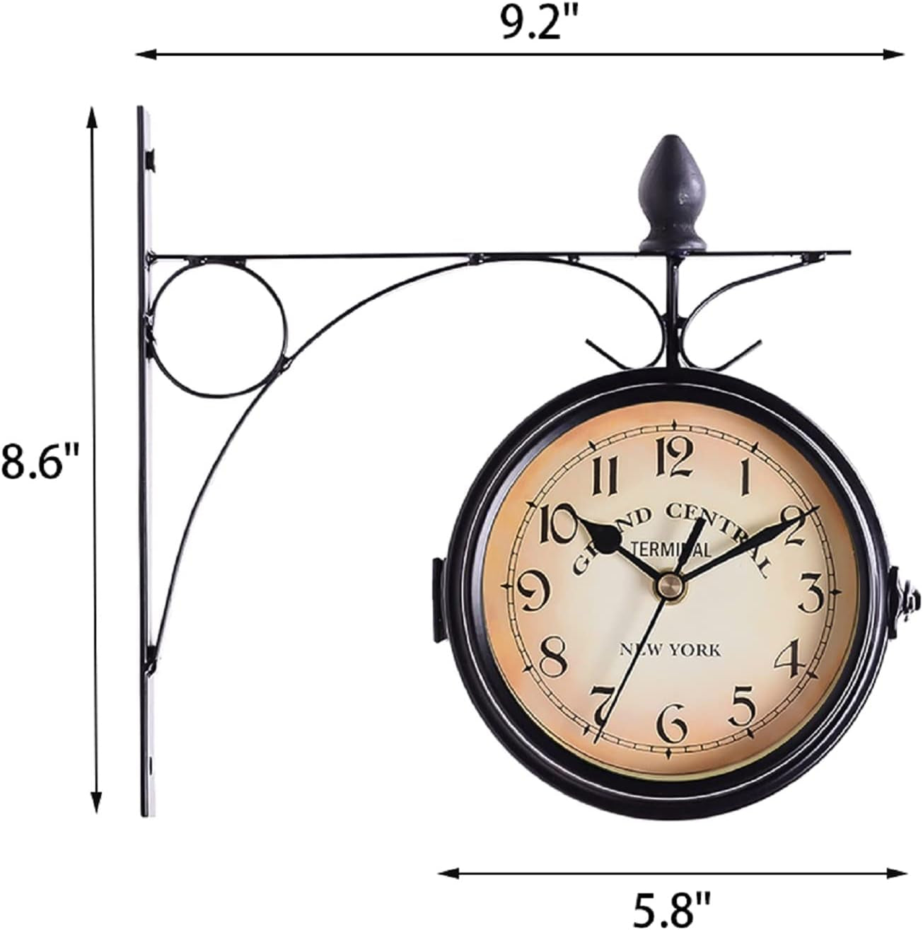 Antique Garden Clock - Double-Sided Waterproof Clock Non-Ticking Wall Mounted Clock with Bracket for Indoor and Outdoor