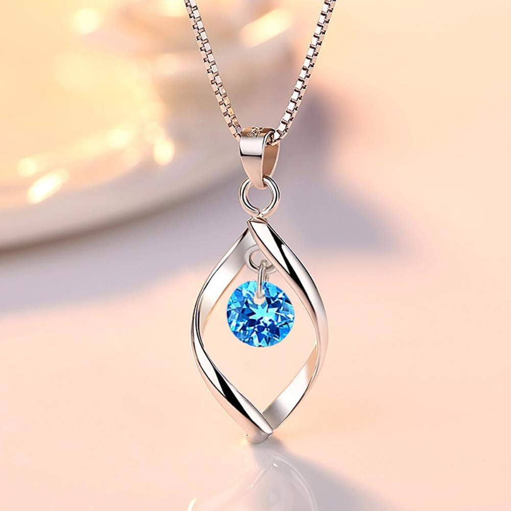 Silver Jewellery Set for Women, 925 Sterling Silver Women'S Jewellery Sets with White/Blue/Pink Zirconia, Hypoallergenic Twist Pendant Necklace & Hook Dangle Earrings Set Gift with Gift Box