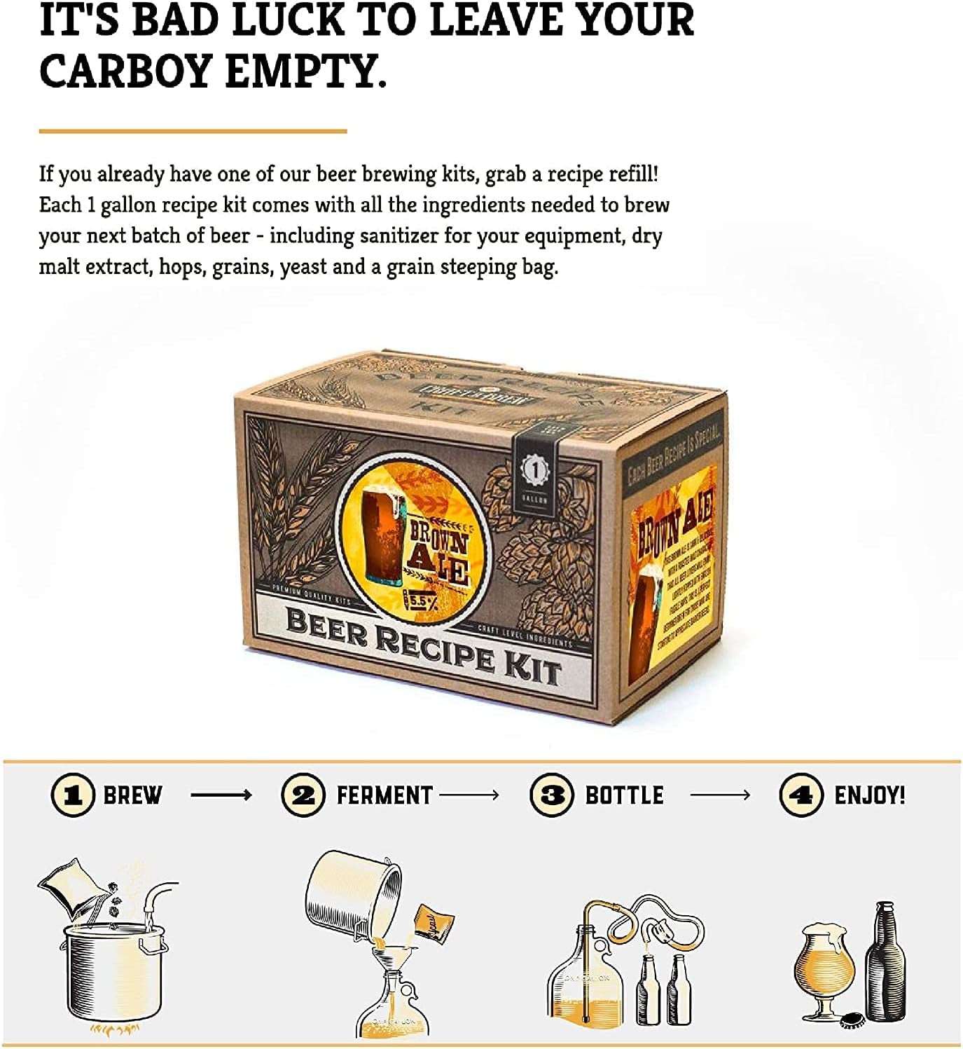 Brown Ale Refill Recipe Kit; 1 Gallon; Ingredients for Home Brewing Beer