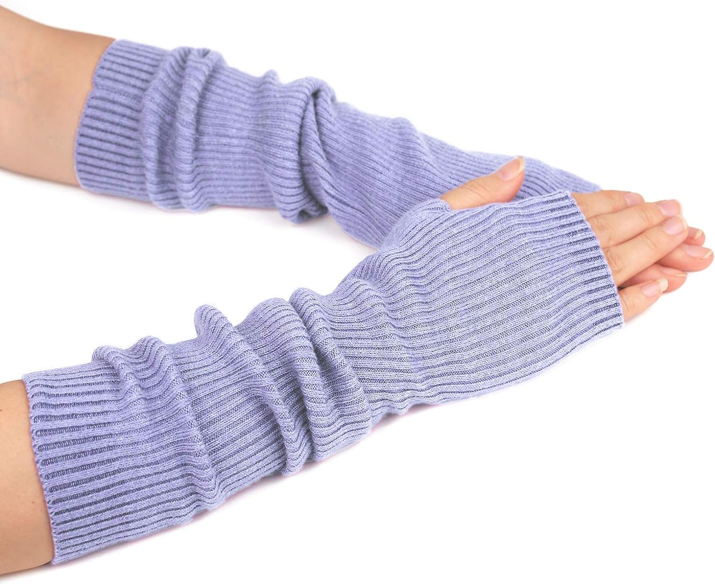 Women’S CASHMERE Blend Knit Arm Warmers Elbow Length Long Fingerless Gloves Mittens with Thumb Hole