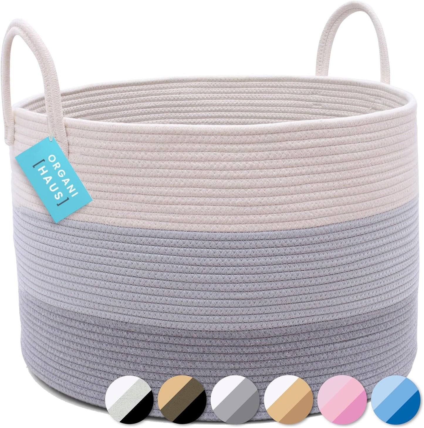 Grey Large Storage Baskets | Shoe Basket with Handle | Baby Laundry Baskets | Toy Baskets for Kids | Woven Basket Storage | Ironing Basket | Dirty Clothes Basket | Wash Basket - (50X33Cm)