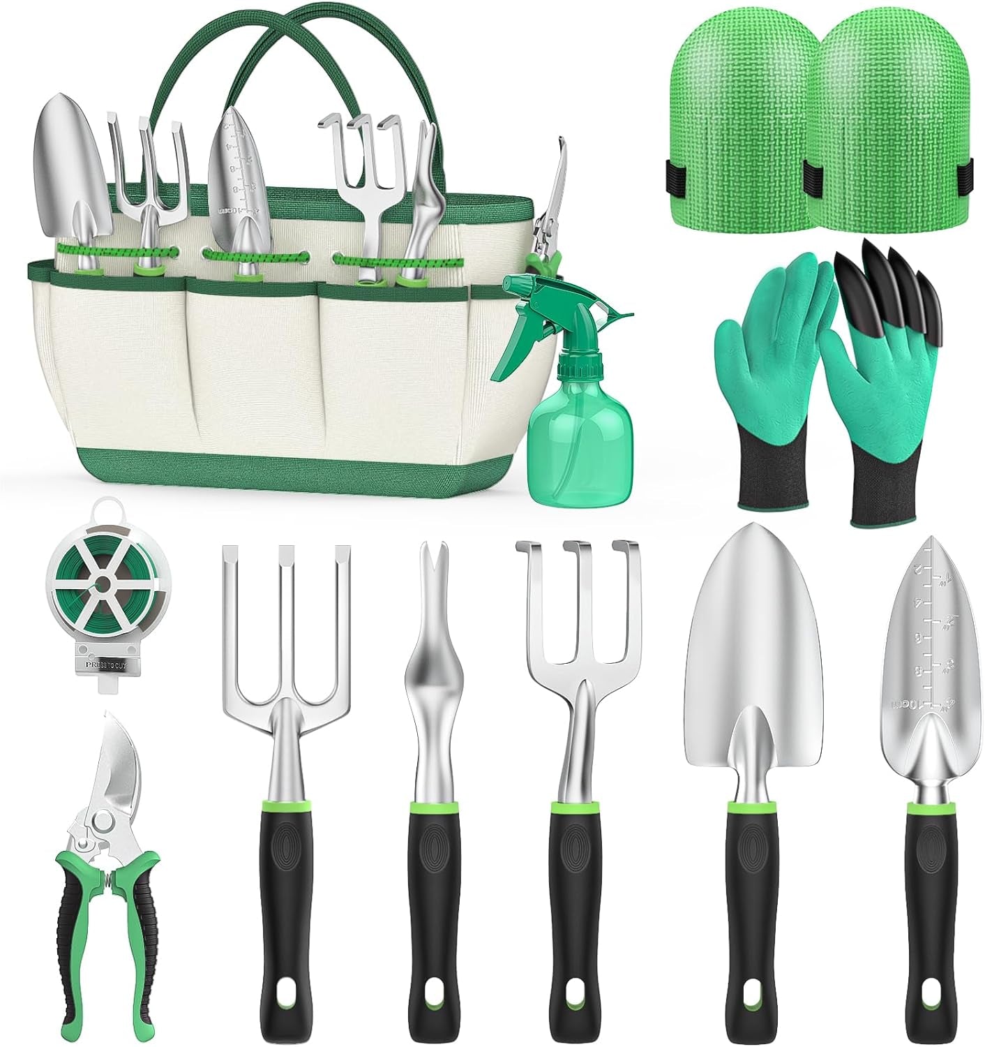 Garden Tools, 11 Pieces Gardening Tools, Stainless Steel Garden Tools Set Hand Tools Gift Kit with Heavy Duty Tool Bag, Gardening Gifts for Women & Men