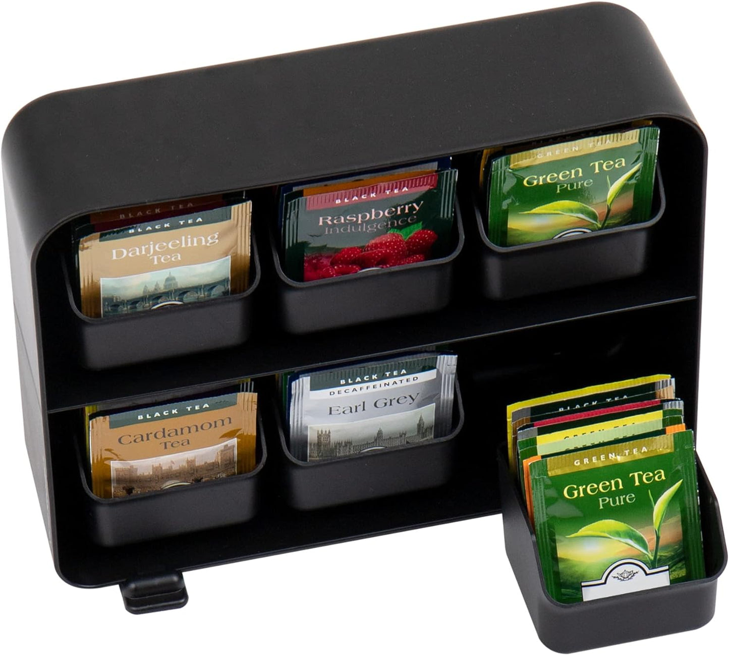 Anchor Collection, 6-Drawer Tea Bag Organizer, Removable Drawers, 10.25" L X 3.25" W X 7.75" H, Black