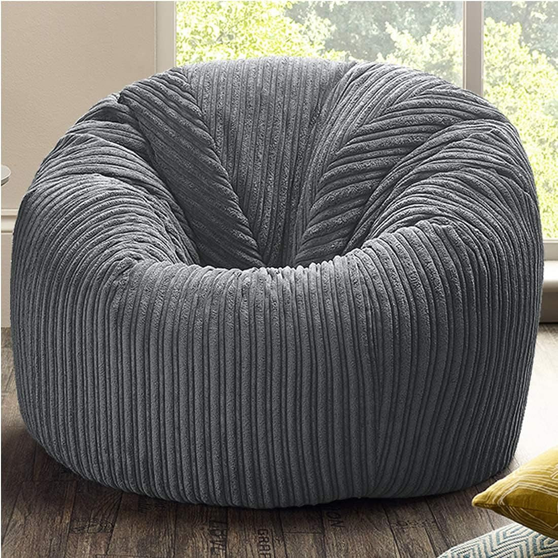 Jumbo Cord Beanbag Chair, Large in Plush, Great as Beanbag Lounger/Recliner (GREY)