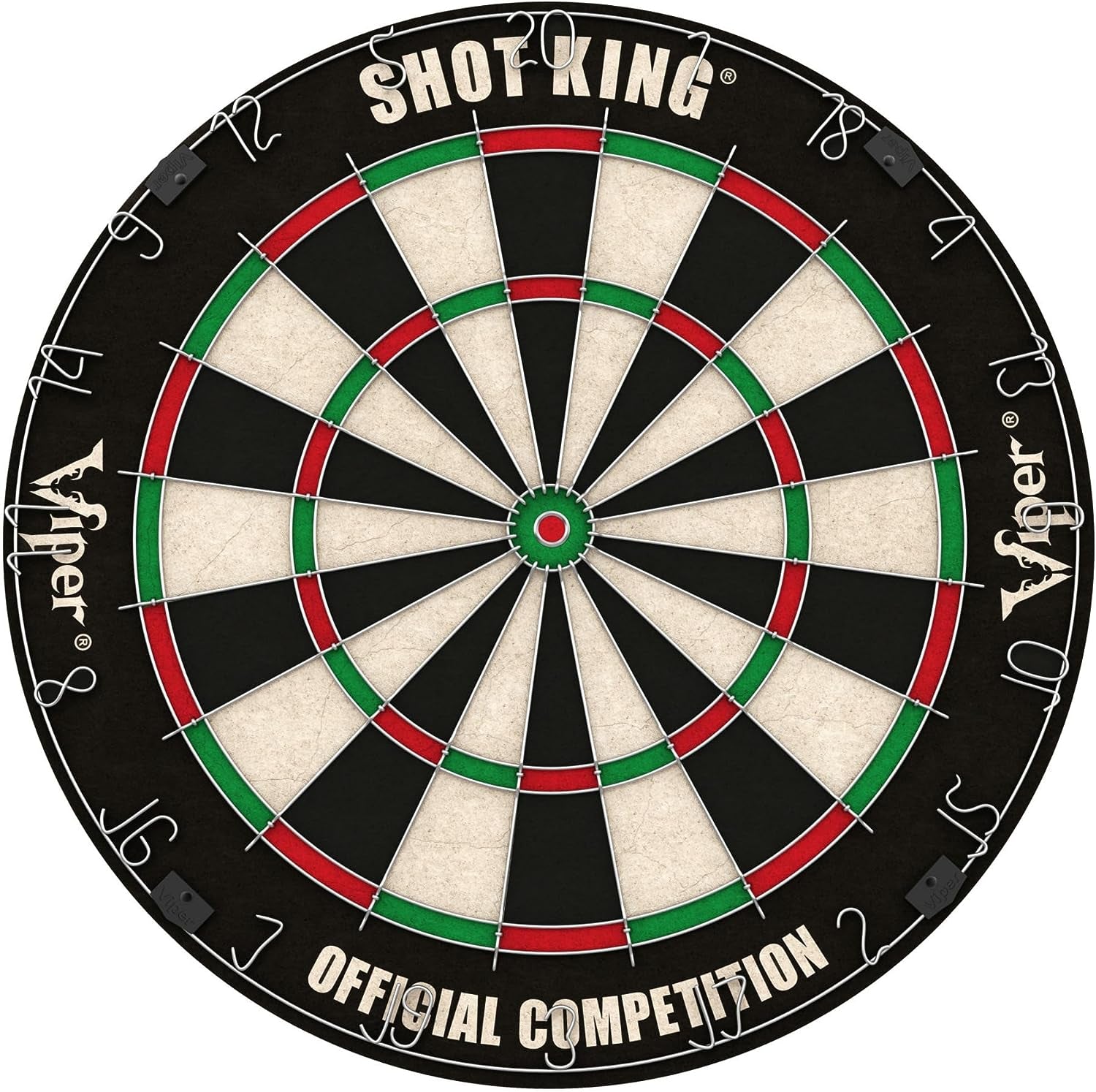 Shot King Regulation Bristle Steel Tip Dartboard Set with Staple-Free Bullseye, Galvanized Metal Radial Spider Wire Includes 6 Darts, Black, 17.75 Inch