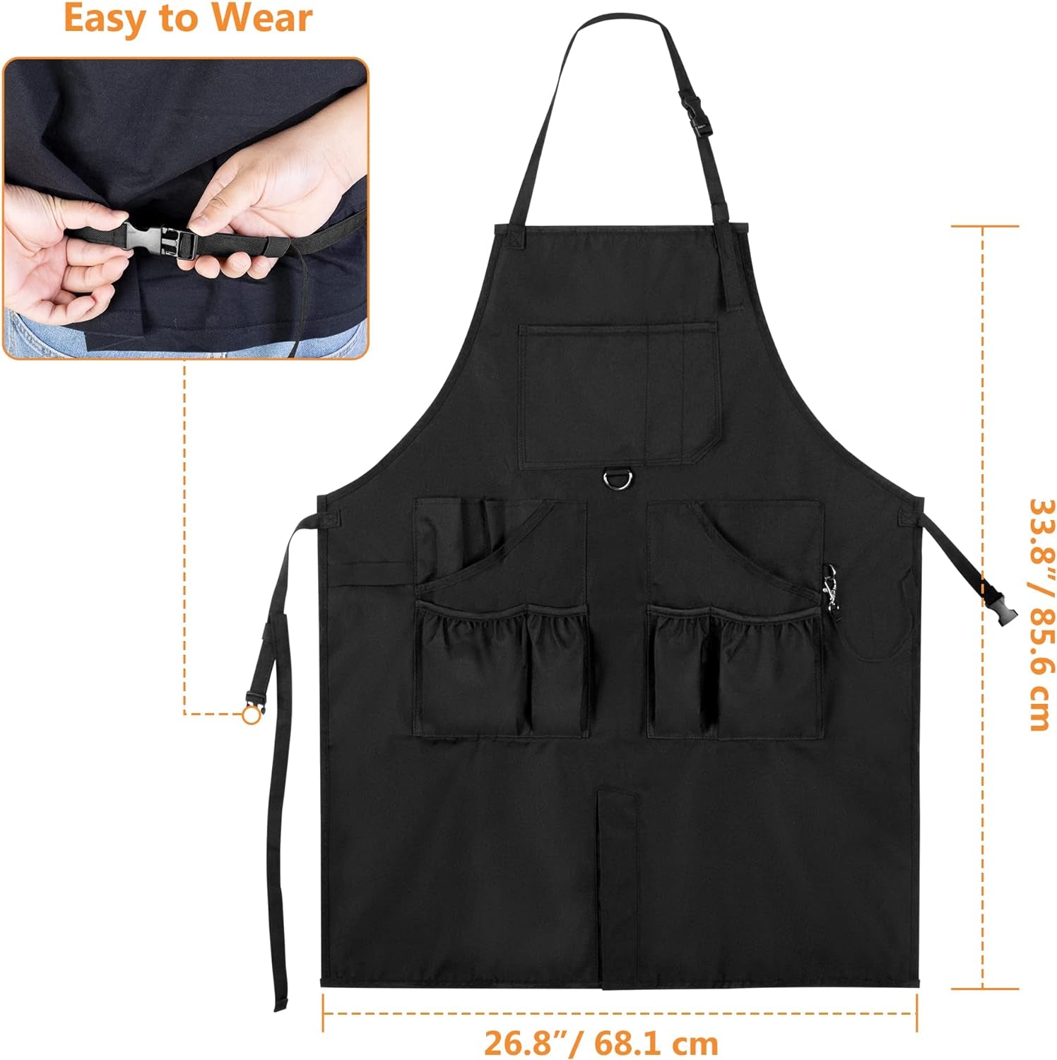 BBQ Grilling Apron, Cooking Aprons for Men with Pockets & Slit Hem, Kitchen Apron with Adjustable Neck & Waist Straps for Men & Women, Cooking Aprons for Chef, Painter, Carpenter (Apron Only)