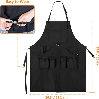 BBQ Grilling Apron, Cooking Aprons for Men with Pockets & Slit Hem, Kitchen Apron with Adjustable Neck & Waist Straps for Men & Women, Cooking Aprons for Chef, Painter, Carpenter (Apron Only)