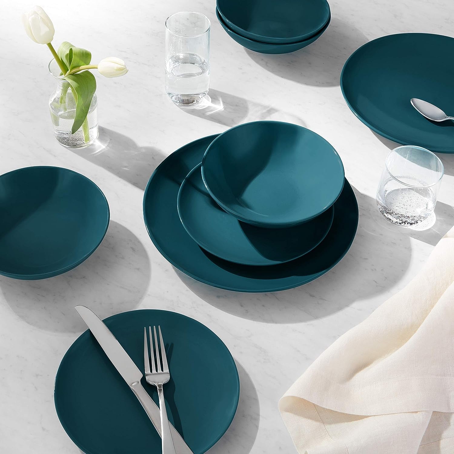 18-Piece Stoneware Dinnerware Set - Deep Teal, Service for 6