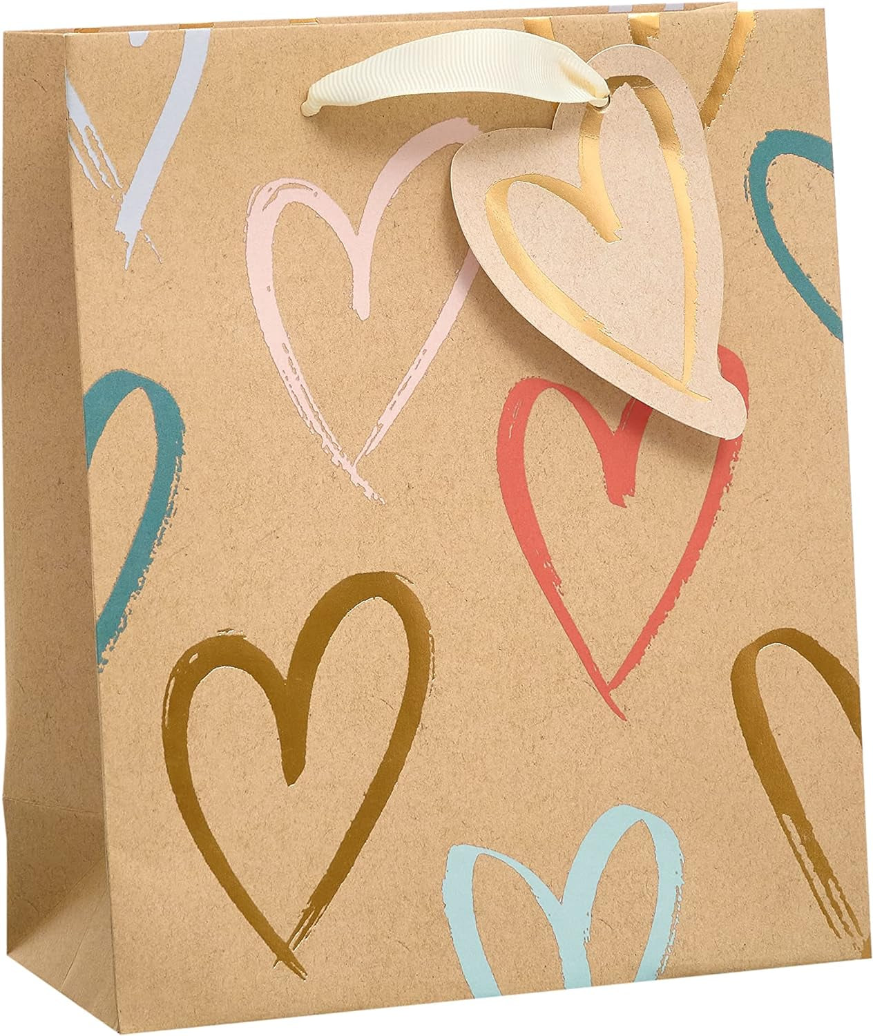 Medium Gift Bag for Her/Friend - for Birthdays, Thank You, Congratulations or Other Gifts - Kraft Hearts Design