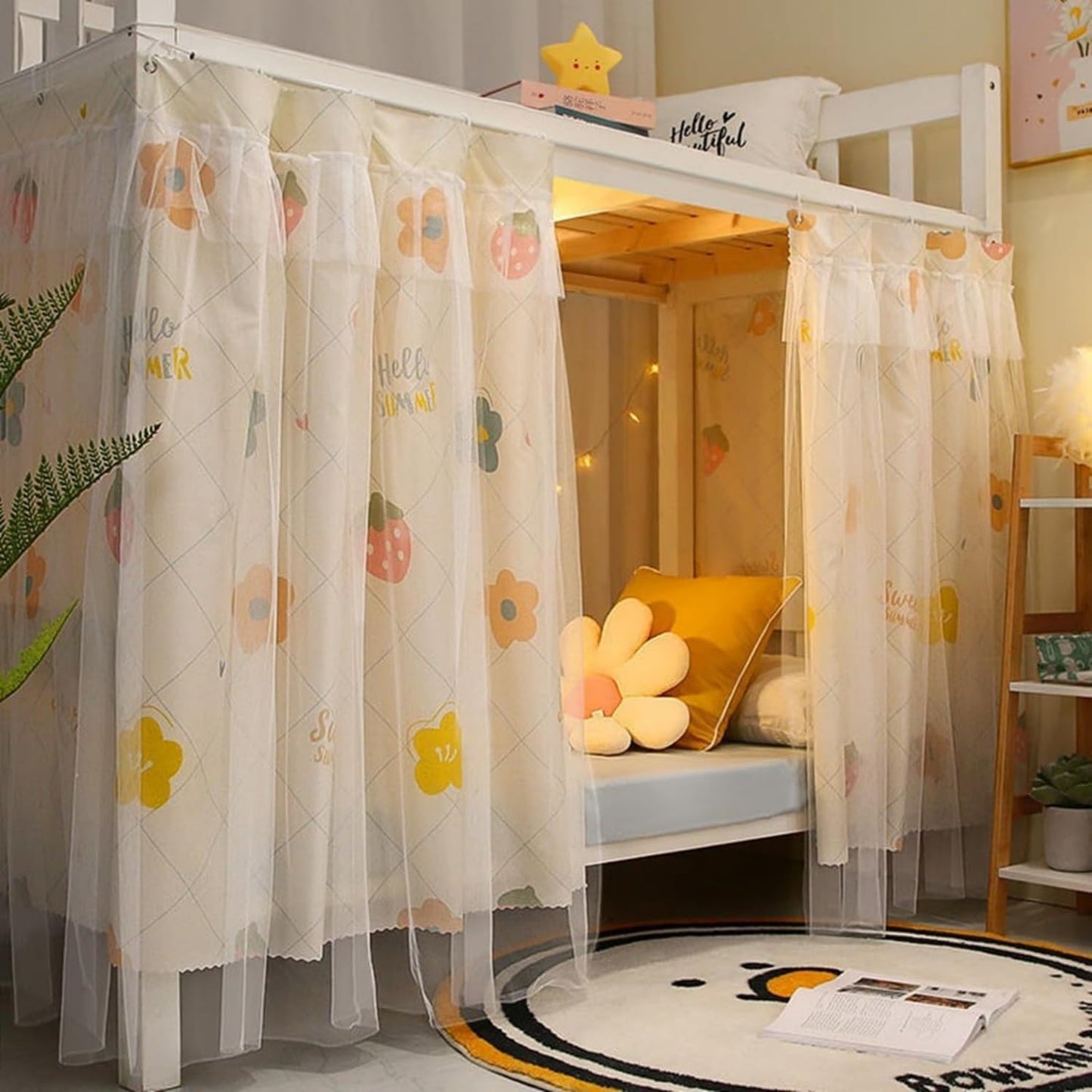 Cabin Bunk Bed Curtain Stylish Canopy Bed Tent Dustproof Blackout Curtains Mosquito Protection Nets Dormitory Shading Curtain Privacy Draperies Cloth for Single Bed