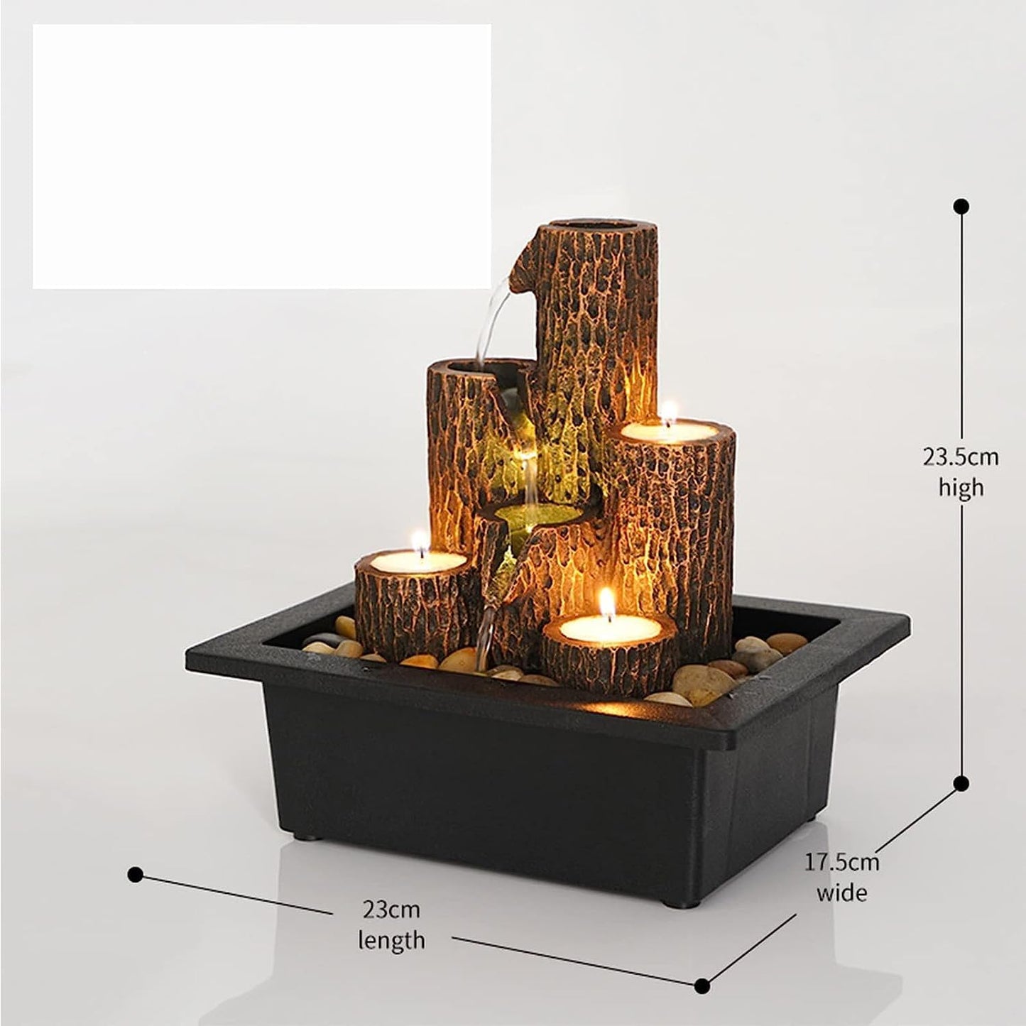 Tiered Column Tabletop Fountain with 3 Candlesticks, Mini Waterfall for Indoor Spaces, Relaxation Water Feature,Black,9 Inchl X 6.9 Inchw X 9.2 Inchh