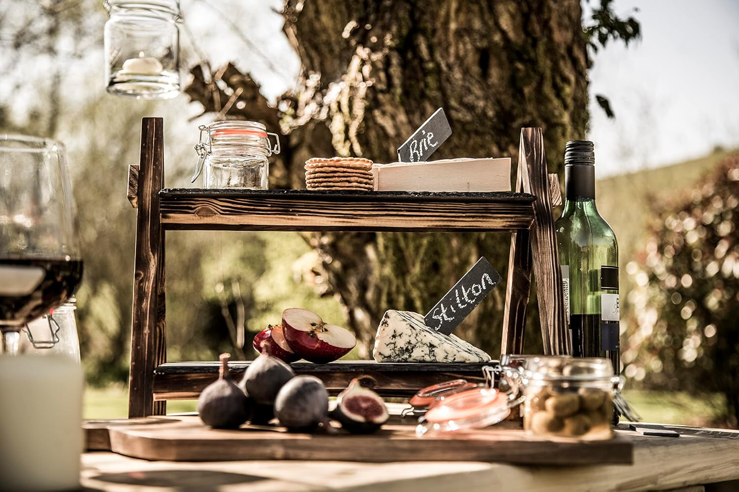 Tableware, Tiered Slate Serving Platter with Acacia Wood Frame, 40 X 30 X 25Cm, with Gift Box