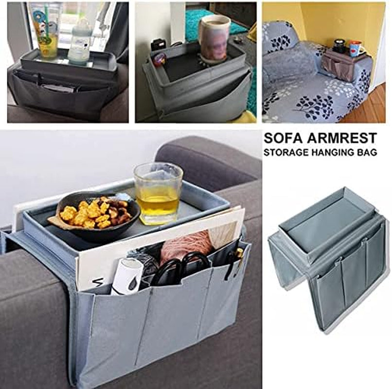 Sofa Candy Organizer with Tray Sofa Armrest Organizer with Cup Holder Couch Armchair TV Remote Caddy Sofa Storage Bag for Phone Tablet Book Magazines DVD Eyeglasses Drinker Snacks Holder Pouch Pocket