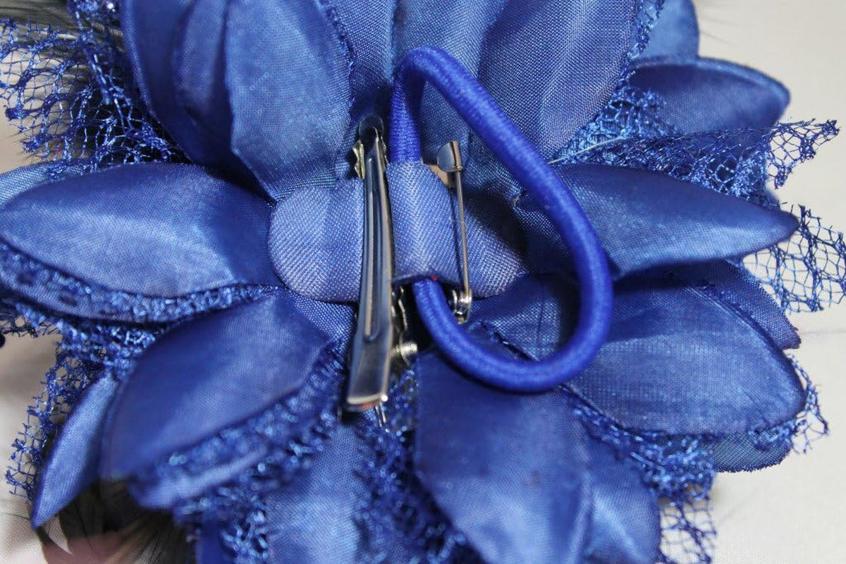 Flower Feather Bead Corsage Hair Clips Fascinator Hairband (Royal Blue) Cobalt