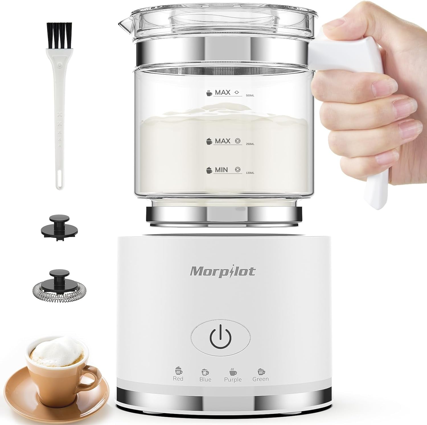 Milk Frother,  4-In-1 Automatic Coffee Frother, Glass Material, 500Ml Large Capacity, Hot & Cold Electric Milk Warmer with Temperature Control, Auto Shut-Off for Coffee, Latte, Cappuccino