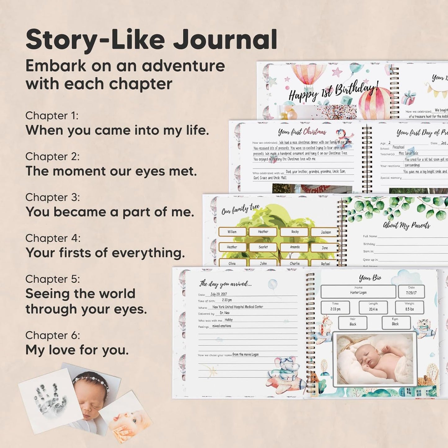 First 5 Years Baby Memory Book - 90 Pages Hardcover Baby Book Journal - First Year Baby Keepsake Book - Baby Milestone Book for Boys, Girls - Baby Books for Parents, Newborn Gifts (Adventureland)