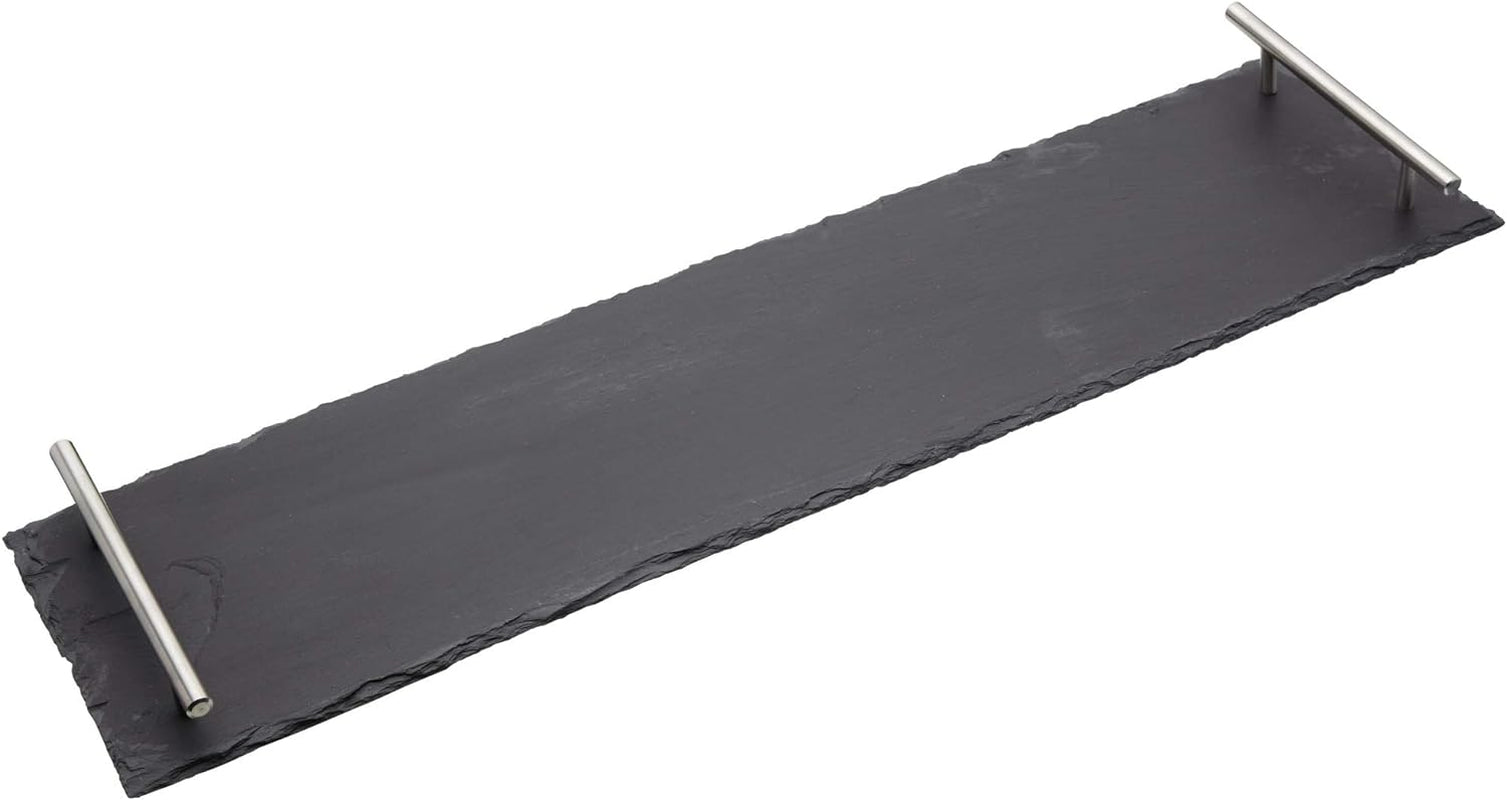 Artesa Tableware, Slate Serving Platter with Brushed Metal Handles, 60 X 15Cm, with Gift Box