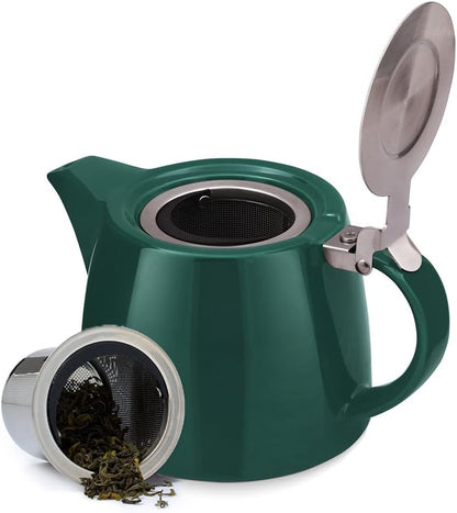 Porcelain Loose Leaf Teapot with Infuser, Strainer & Lid | Tea Pot for 2 People | Dark Green | Tea & Coffee Teapot, Tea Gift Sets - 500Ml/17 Oz