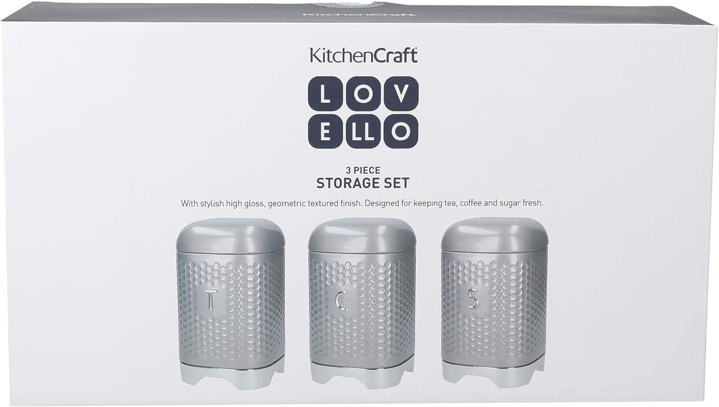 Kitchen Storage & Organisation, Coffee, Sugar, Tea, Textured 3 Canister Set, Gift Boxed, Shadow Grey