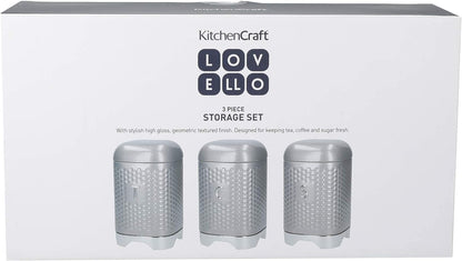 Kitchen Storage & Organisation, Coffee, Sugar, Tea, Textured 3 Canister Set, Gift Boxed, Shadow Grey